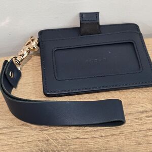 NEW Andar The Denner Wristlet Leather Wallet Navy ID Card Pull Minimalist RFID